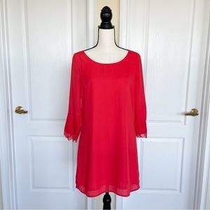 Skies Are‎ Blue Small Red Orange Tunic Long Sleeve Dress with Lacy Lower Sleeve